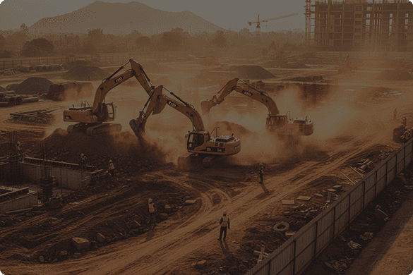 Excavator loading aggregate at a Blue Metals supply site